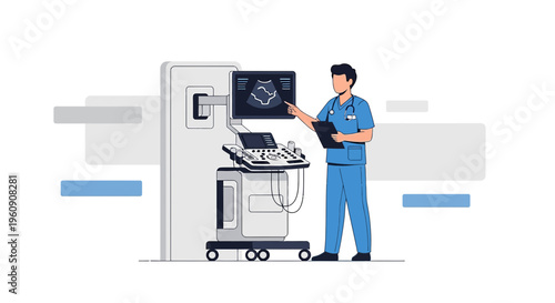 Doctor Explains Ultrasound Scan Results on Screen, Medical Technology Concept