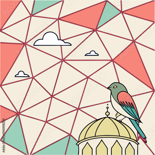 A colorful bird perched on a dome