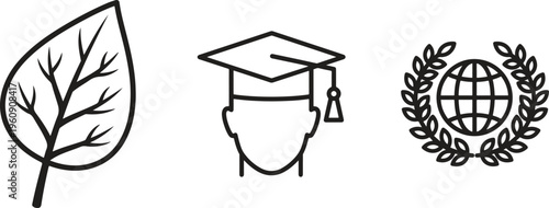 Education, Sustainability, Global Awareness Icons, Eco-Friendly, Learning Symbols, Vector Graphics