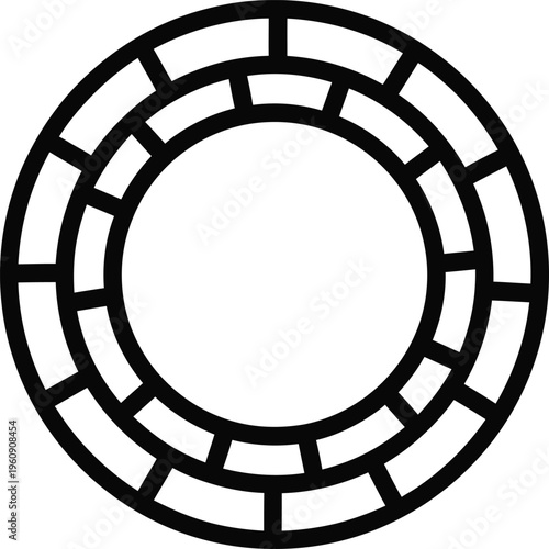 Black circular geometric pattern with radiating lines and segments circle abstract black and white