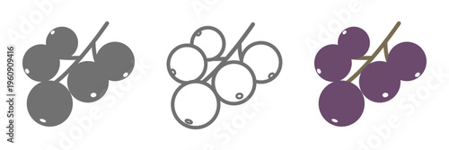 カシスのアイコンセット 白黒・線画・カラーの3種類のベリー素材