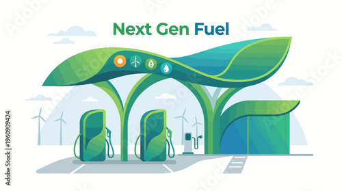 Future-forward sustainable energy station offering clean fuel solutions for eco-conscious transportation