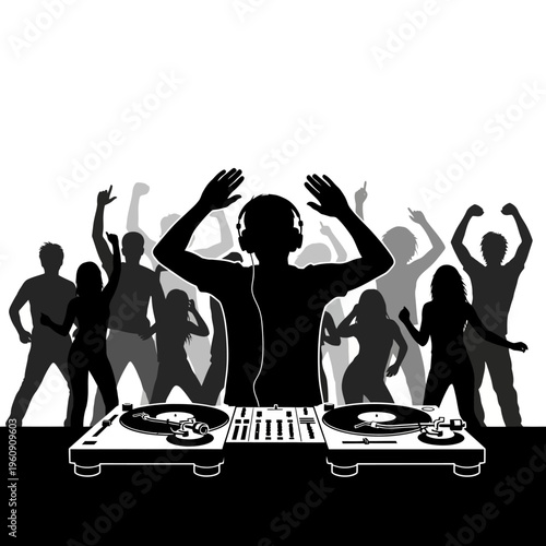 DJ playing music for dancing crowd.