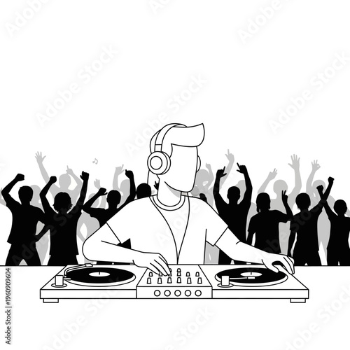 DJ wearing headphones playing music.