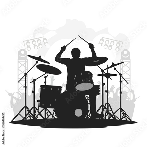 Drummer playing drums on stage performance.