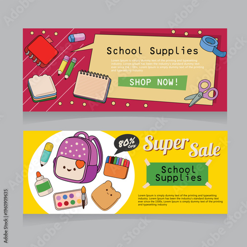 school supplies banner discount marketing social media promo