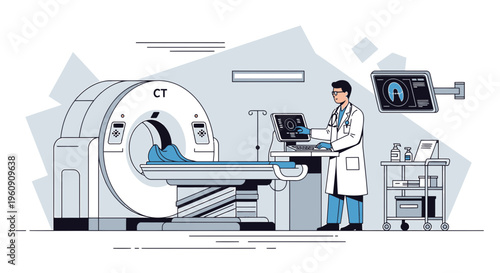 Doctor Operating CT Scanner for Patient Diagnosis in Medical Room