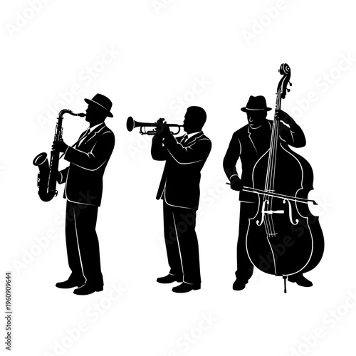 Jazz musicians playing musical instruments together.