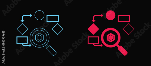 Workflow tracking icon collection, outline and solid styles, vector simple design elements, process tracking, task management, workflow automation, productivity and business operations concept.