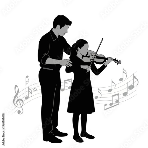 Man and woman playing violin together.