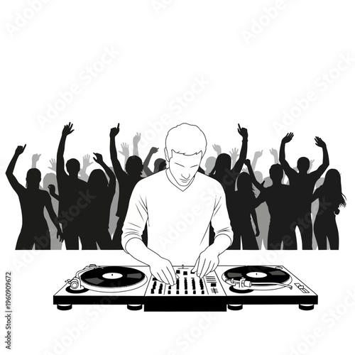 Man mixing music on turntables.