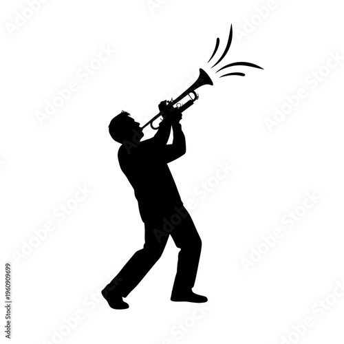 Man playing a trumpet loudly outside.