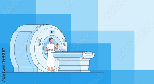 Doctor In White Coat Near MRI Machine, Medical Technology, Healthcare, Diagnostic Imaging