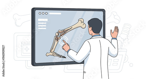 Doctor Interacting with 3D Bone Model on Digital Screen for Medical Education