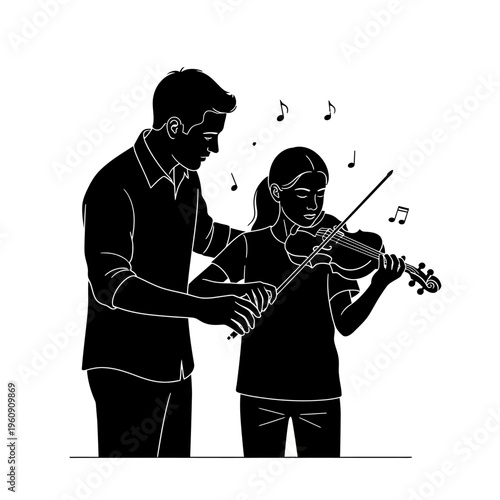 Man teaching girl to play violin.