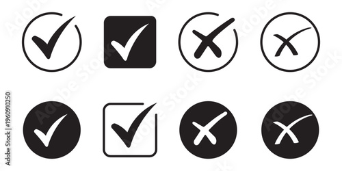 Check box icon with right and wrong button icon vector illustration. Hand drawn checkmark illustration. green tick box and red cross. Editable stroke.