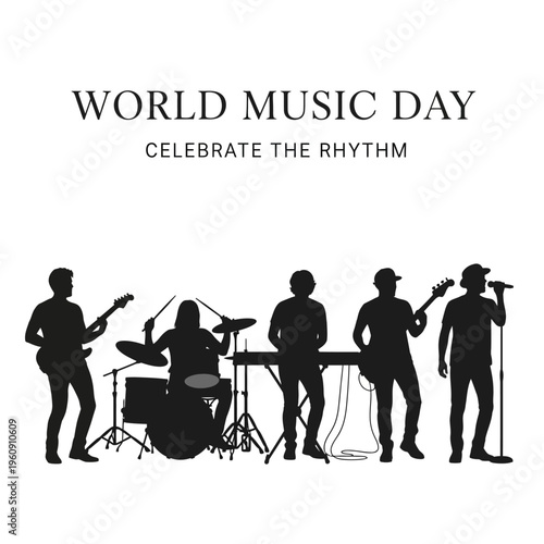 Silhouette of musicians playing instruments.