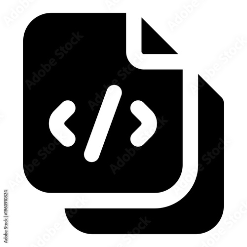 Code File Glyph Icon Vector, Solid Coding and Programming Symbol for Developer and Web Design Concept