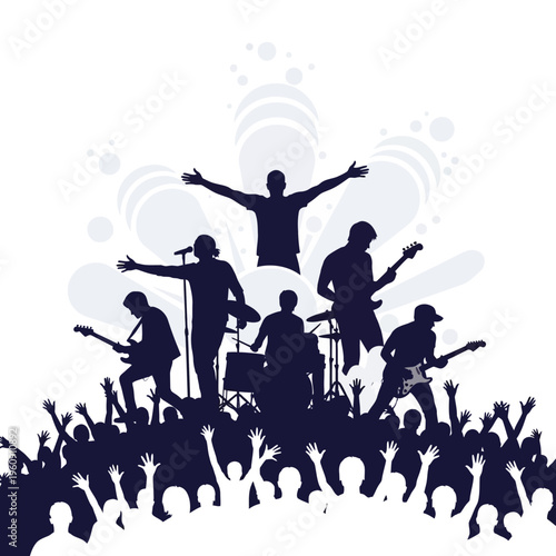 Silhouette of rock band performing live.