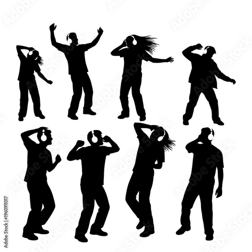Silhouettes of people dancing freely outdoors.