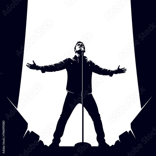 Singer Performing on Stage Microphone.