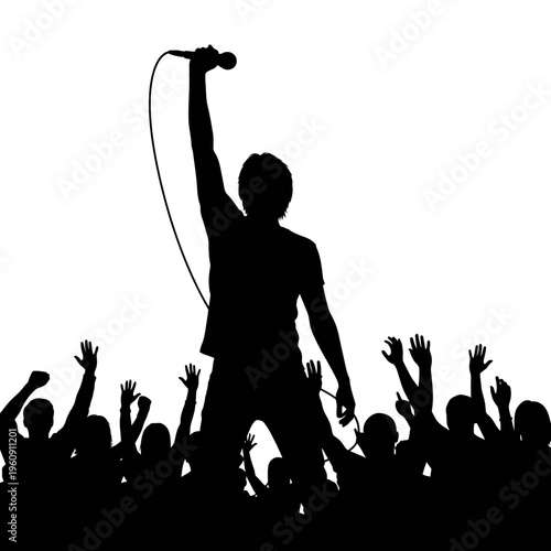 Singer performing on stage with microphone.