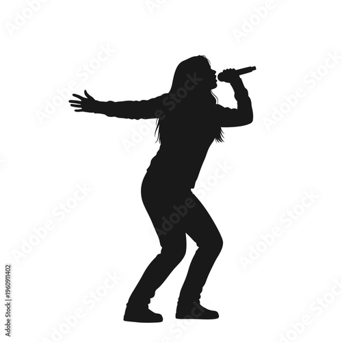 Woman Singing with Microphone Silhouette.