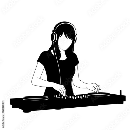 Woman wearing headphones DJing music.
