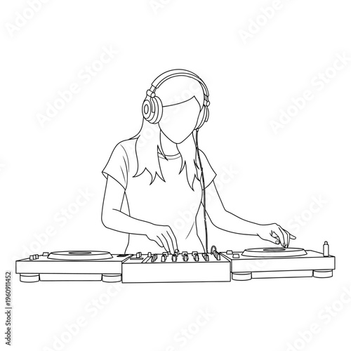Woman wearing headphones DJing music.