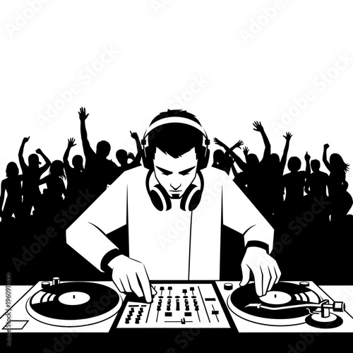 Young man DJ mixing music tracks.