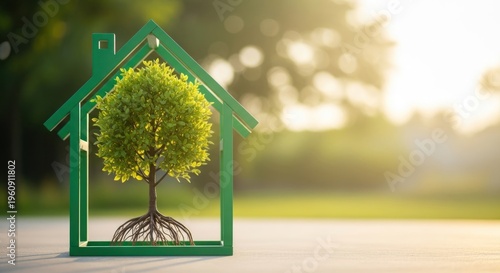Green house frame encasing tree concept environmental sustainability day