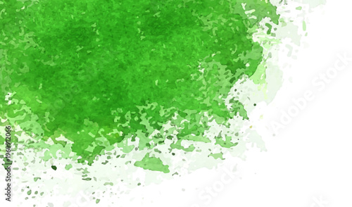 新緑をイメージした鮮やかなグリーンの水彩テクスチャ背景素材、自然やエコ・春夏デザインに最適なやわらかい抽象ペイントバナー