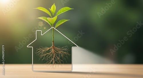 House silhouette with growing plant symbolizes environment and sustainability