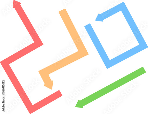 シンプルでカラフルな方向指示用矢印ラインセット｜流れや動線を表現するフラットデザインのガイドパーツ素材