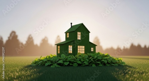 Green house on a mound of plants in the sunlight conceptual eco friendly image