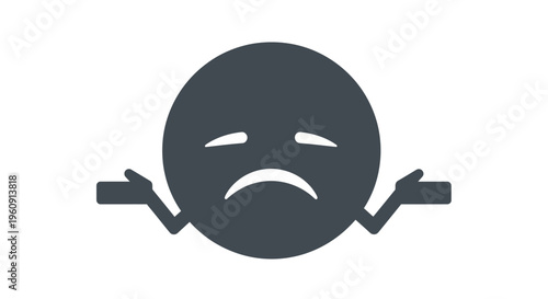 A graphic representation of a sad emoticon shrugging its shoulders in frustration.