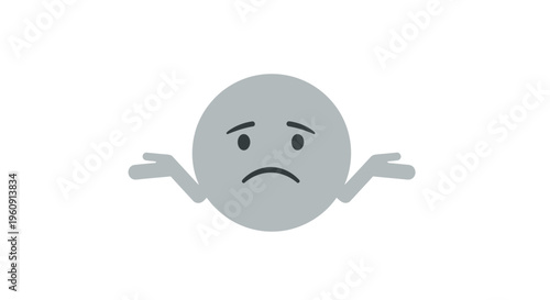 A gray emoticon with a frowning face and shrugging arms.