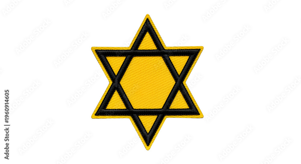 Fototapeta premium A yellow Star of David patch, isolated on a white background.