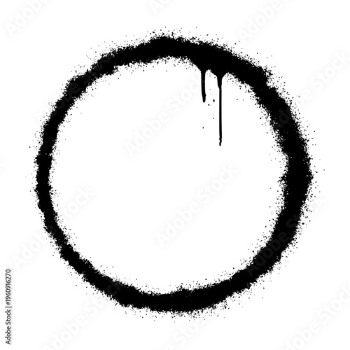 Single Black Circle Graffiti Tag Made with Spray Paint Featuring Authentic Aerosol Drips and Vandal Style.
