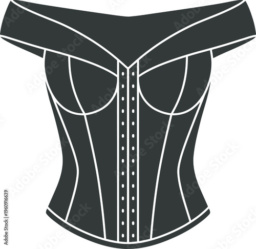 Dark Gray Silhouette of an Off-the-Shoulder Corset with Button Detail off the shoulder off-shoulder