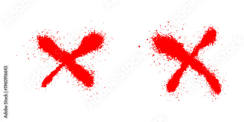Red X Mark Graffiti Symbol with Aerosol Spray Paint Splatter and Raw Urban Vandal Drip Effect.