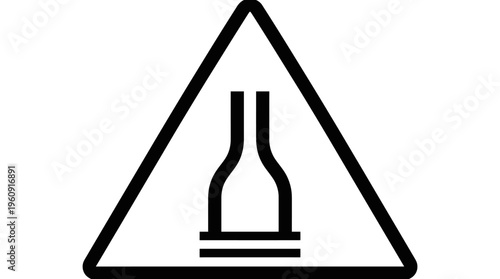 Narrow Bridge or Bottleneck Ahead Warning Road Sign Icon, Isolated White Background