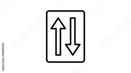 Up and Down Arrows Indicating Two Way Road Sign Icon, Isolated White Background