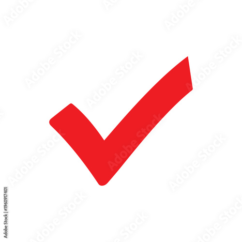 Checkmark, a vibrantly red hand-drawn tick symbol, signifies completion, approval, or correctness on a clean white background, conveying a sense of accomplishment.