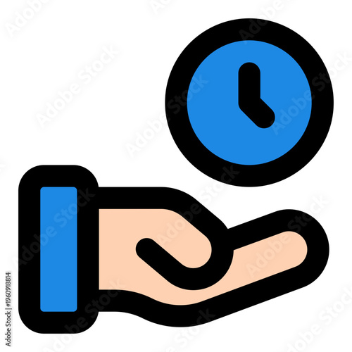 Save Time Filled Line Icon Vector, Bold Outline Time and Clock Symbol for Timer, Schedule, and Productivity Concept