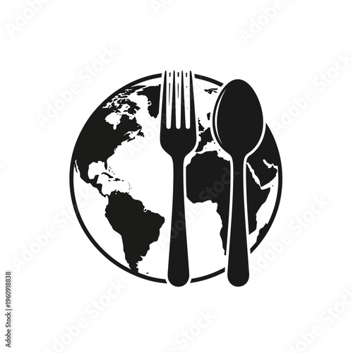 Black and white globe dining utensils.