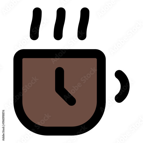Coffee Time Filled Line Icon Vector, Bold Outline Time and Clock Symbol for Timer, Schedule, and Productivity Concept
