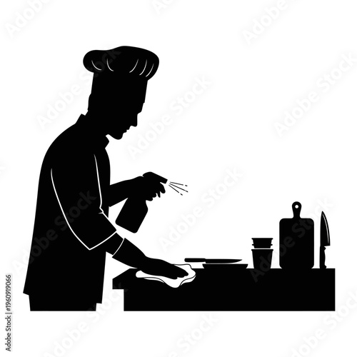 Chef cooking in the kitchen area.