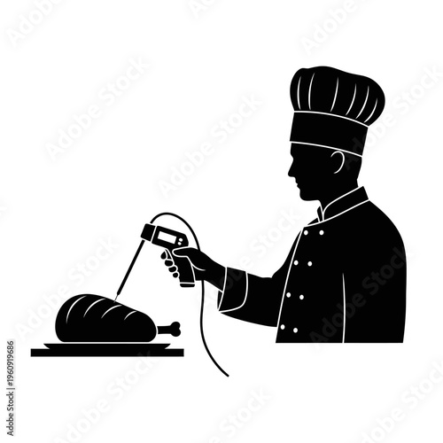 Chef slicing meat with electric knife.