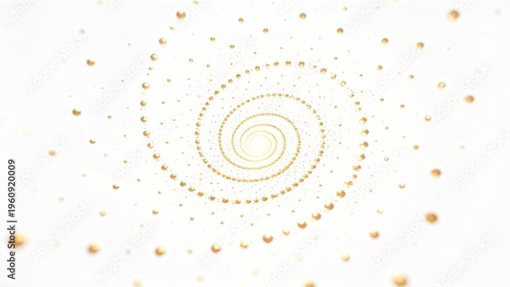 Fototapeta premium Abstract golden spiral of glowing particles on white background 3d render of geometric dots forming a vortex futuristic design for science technology data visualization luxury bran